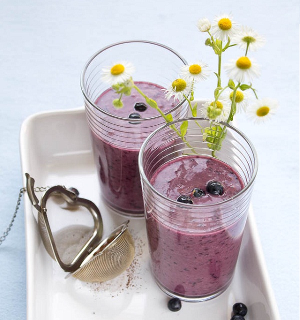 A delicious summer drink: smoothie with blueberries and strawberries