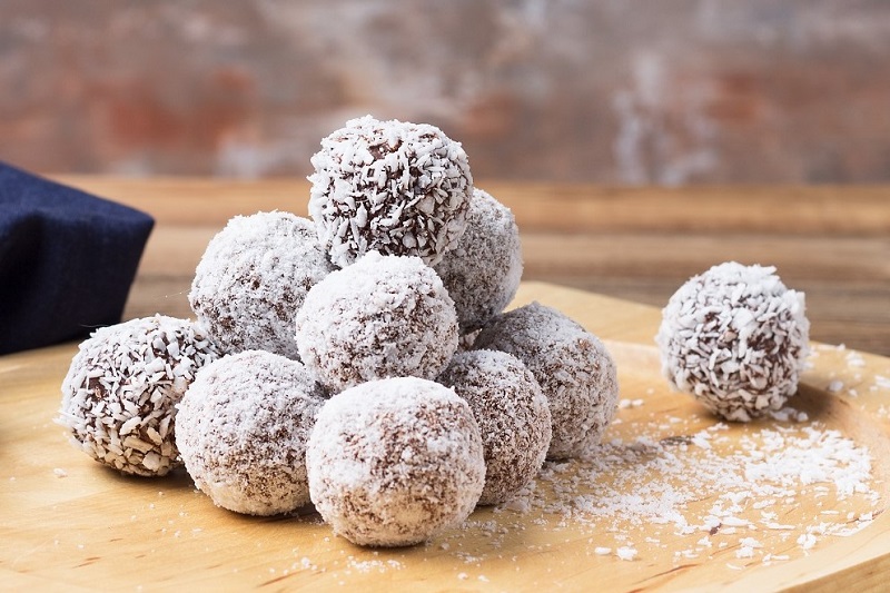 Coconut balls made from leftover sponge cake - flavored with vodka instead of rum